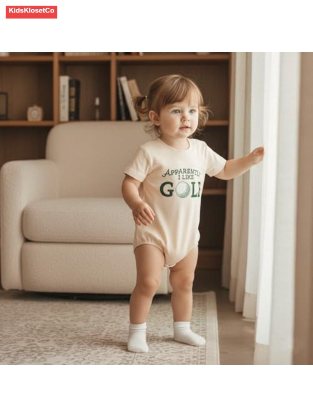 Baby Romper - Embroidered Golf Design, Short Sleeve, Cotton Blend - Picture 2 of 6